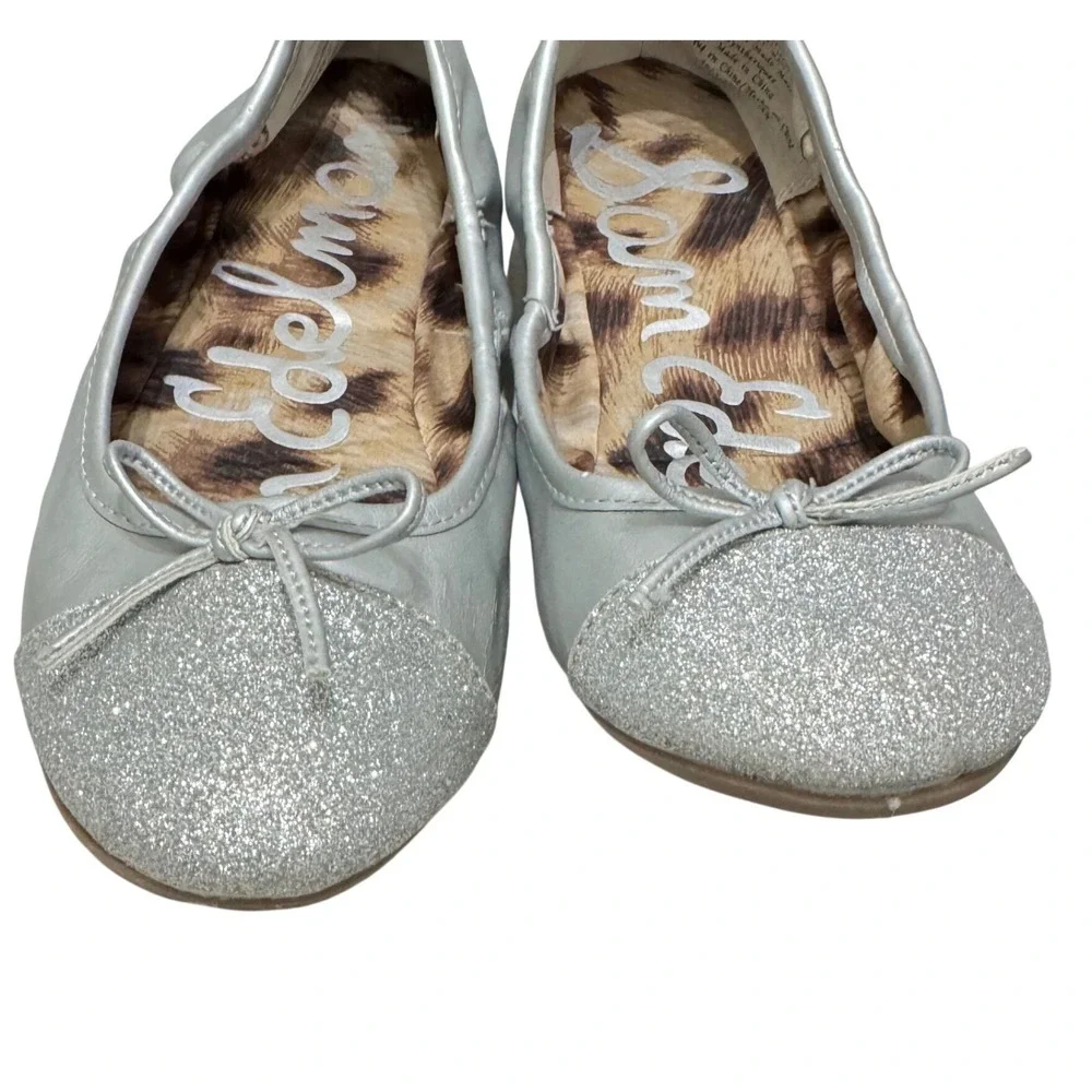 Sam Edelman‎ Farrah II Ballet Flat Girls 3M Silver Glitter Cap Toe